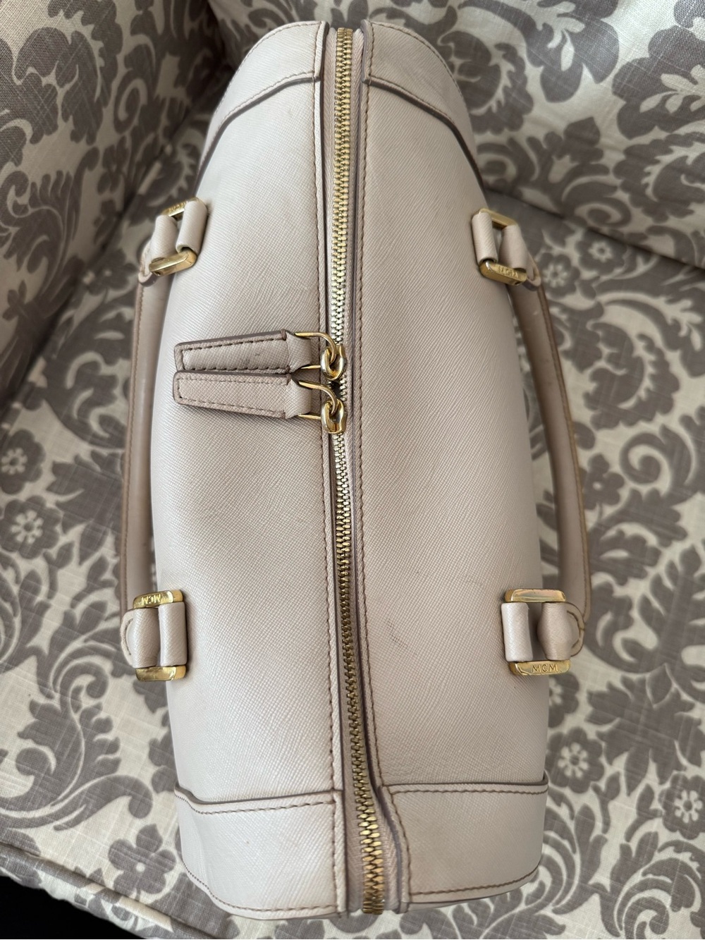 MCM Beige/Taupe Leather Dome Satchel with Gold Hardware - Picture 11 of 16